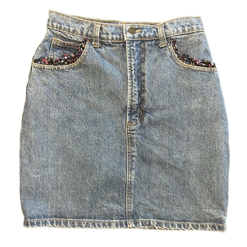VTG 80s 90s floral grunge cottagecore thrifty boho grunge denim mini skirt 26